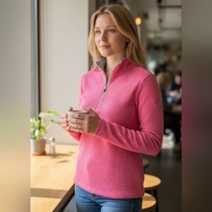 Straight Down Women’s M Hills Golf 1/4 Zip Pullover Sweet Rose